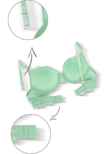 Anna 2735 Dantelli Dekolte Dolgulu Push-Up Sütyen ve Külot Takımı- Yeşil