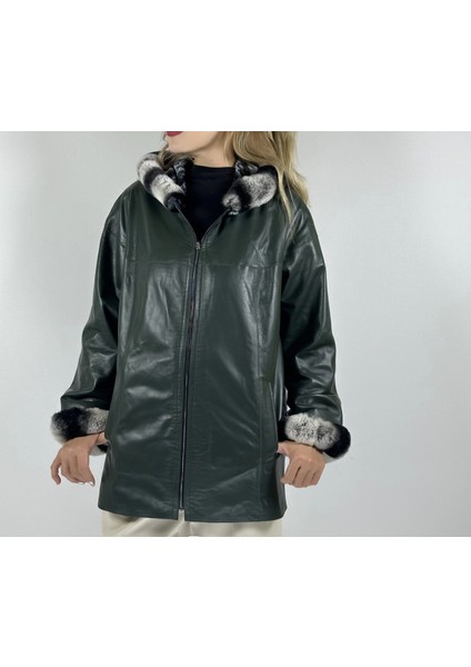 Çift Taraflı Giyilebilir Kadın Deri Mont 176