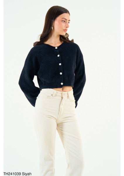 Kadın İnci Taşlı Düğmeli Yumoş Hırka indirimleri