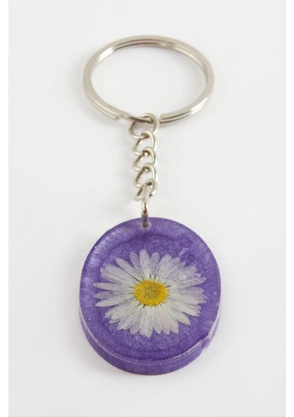 Papatya Oval Epoksi Anahtarlık