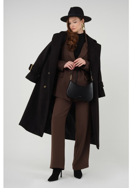 Uzun Kruvaze Kaban Siyah