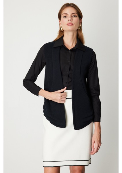 Kadın Önü Açık Uzun Örme Yelek 65908 Siyah fiyatları