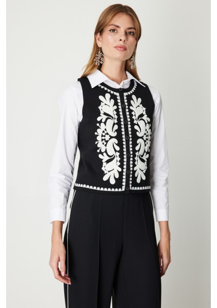 Kadın Işlemeli Triko Yelek 60919 Siyah fiyatları