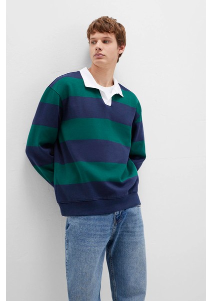 Blok Renkli Bisiklet Yaka Sweatshirt 0S10491-70497