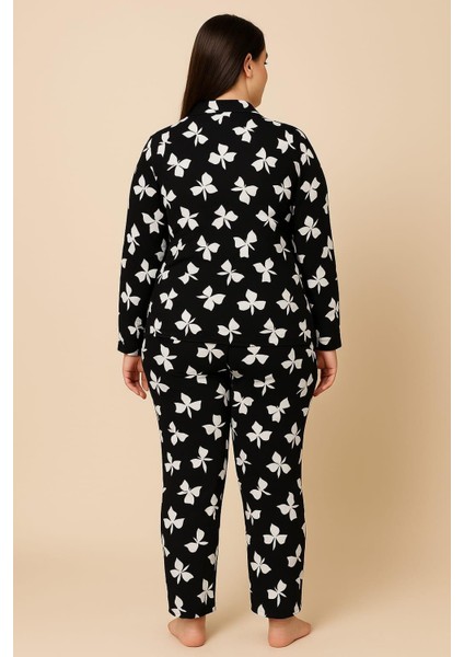 Kadın 20703 Büyük Beden Düğmeli Pijama Takımı Siyah fiyatları