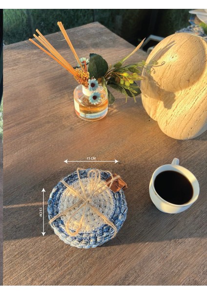 Tekstil 4 Adet Yuvarlak Dekoratif Bardak Altlığı Seti - Yuvarlak , Leke Tutmaz- Mavi-Beyaz 13X13 cm indirimleri