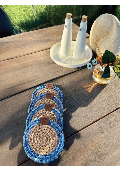 Tekstil 4 Adet Yuvarlak Bardak Altlığı- Leke Tutmaz- NATUREL-MAVI13X13 cm fiyatları