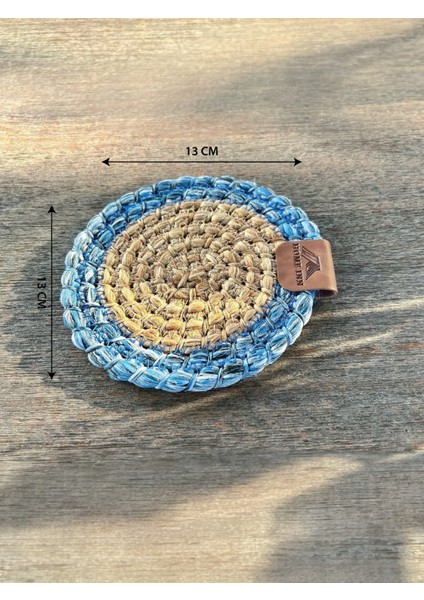 Tekstil 4 Adet Yuvarlak Bardak Altlığı- Leke Tutmaz- NATUREL-MAVI13X13 cm indirimleri