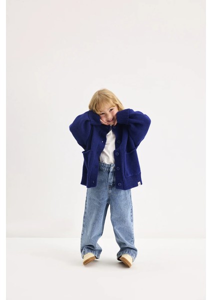 Yünlü Oversize Triko Hırka Mavi fırsatları