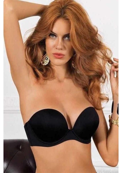 Cındy 2 Beden Büyüten Dolgulu Straplez Sütyen - Siyah