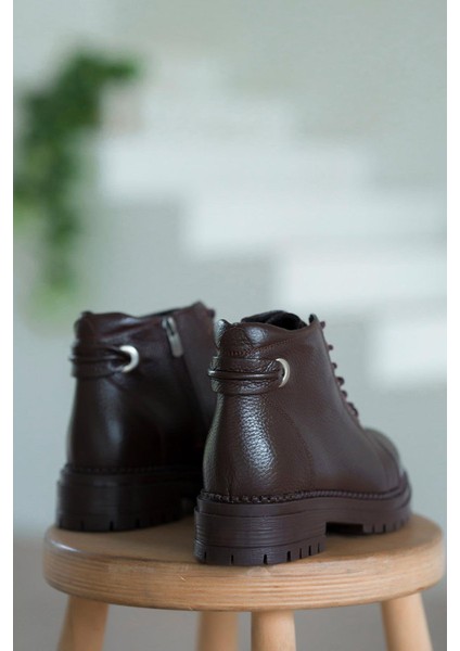 Drop Fermuarlı Kadın Hakiki Deri Bot Kahverengi