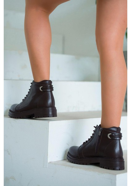 Drop Fermuarlı Kadın Hakiki Deri Bot Kahverengi indirimleri