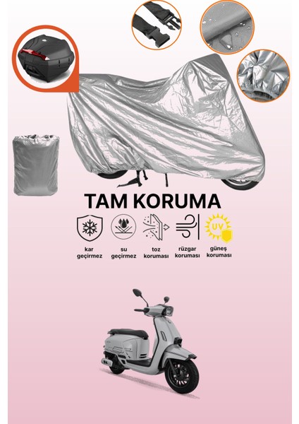 Gri Arka Çanta Uyumlu Rks Sc 150RE Uyumlu Motor Brandası, Koruyucu Örtü