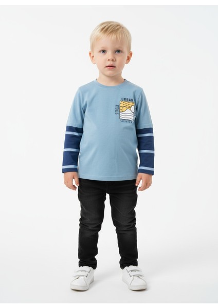 Yazı Baskılı Çift Renk Erkek Çocuk Sweatshirt