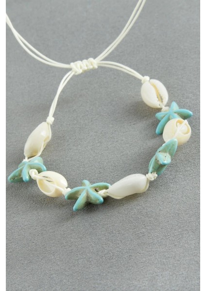 Deniz Yıldızı Istiridye Makrome Ip Bileklik