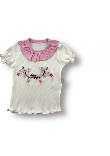 Litaetrend 6-9 9-12 12-18 Ay Çiçek Nakışlı Roman Şalvar Bandanalı Kısa Kollu Sweat 3lü Kız Bebek Takımı Pembe fiyatları