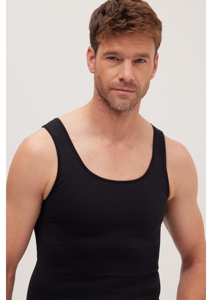 Erkek Süper Slim Fit Extra Dar Kesim Lastikli siyah Atlet Korse