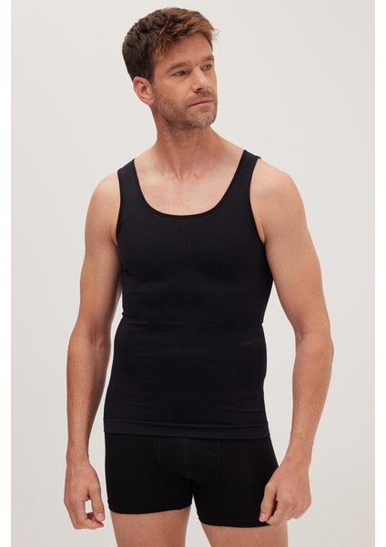 Erkek Süper Slim Fit Extra Dar Kesim Lastikli siyah Atlet Korse indirimleri