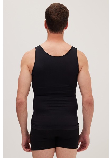 Erkek Süper Slim Fit Extra Dar Kesim Lastikli siyah Atlet Korse