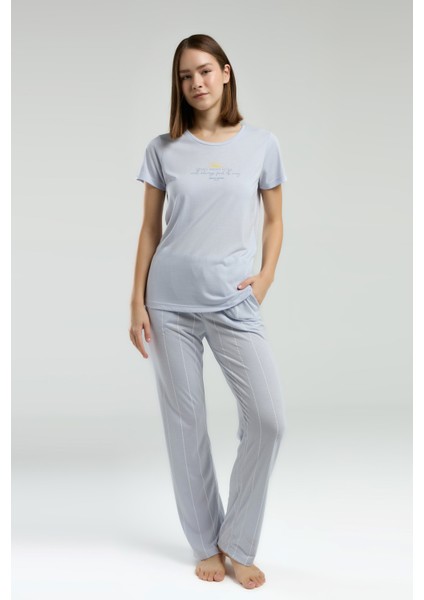 Kadın Süprem Kumaş Kısa Kollu Pijama Takımı