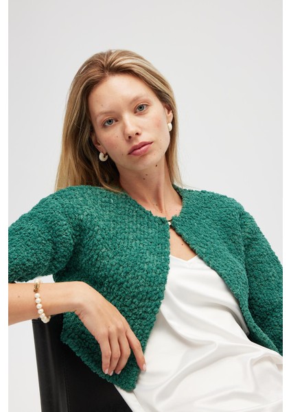 Kayla, Düz Örgü, Kadın Kısa Triko Hırka - Yeşil fiyatları