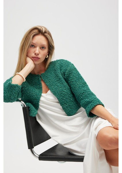 Kayla, Düz Örgü, Kadın Kısa Triko Hırka - Yeşil fırsatları