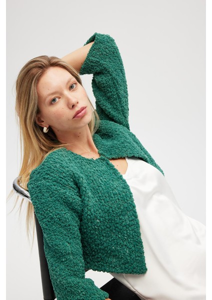 Kayla, Düz Örgü, Kadın Kısa Triko Hırka - Yeşil indirimleri