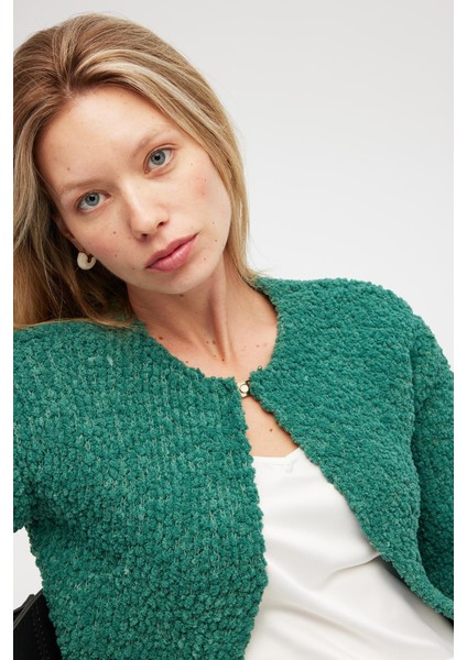 Kayla, Düz Örgü, Kadın Kısa Triko Hırka - Yeşil