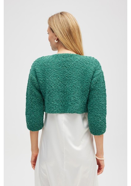 Kayla, Düz Örgü, Kadın Kısa Triko Hırka - Yeşil