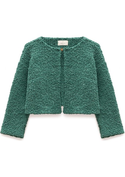 Kayla, Düz Örgü, Kadın Kısa Triko Hırka - Yeşil