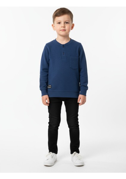 Sıfır Yaka Cep Detaylı Erkek Çocuk Sweatshirt