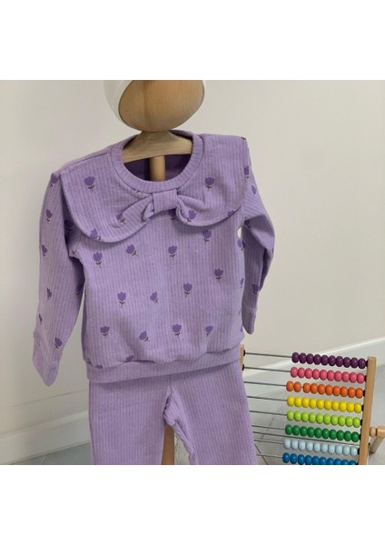 Mor Fiyonklu Bebe Yakalı Raporlu Takım modelleri