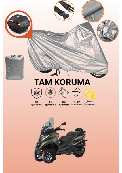 Gri Arka Çanta Uyumlu Piaggio Mp3 530 Uyumlu Motor Brandası, Koruyucu Örtü