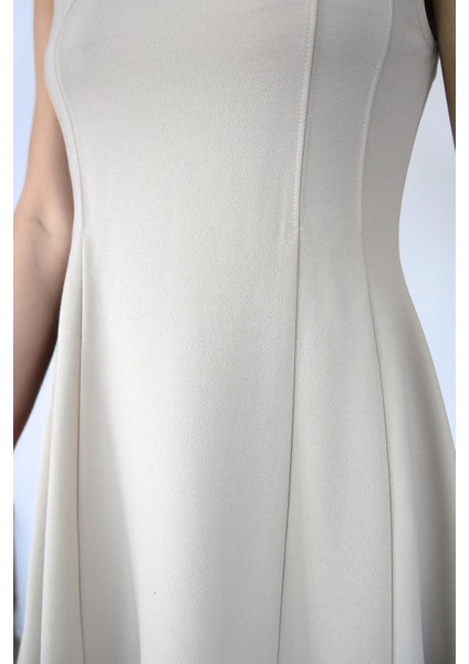 Polo Yaka Kolsuz Volanlı Elbise Bej indirimleri