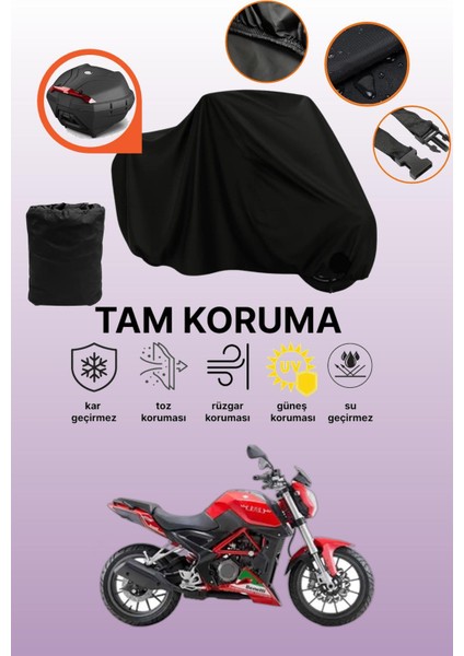 Siyah Arka Çanta Uyumlu Benelli Tnt 25 Uyumlu Motosiklet Brandası, Koruyucu Örtü
