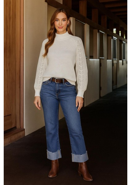 Bisiklet Yaka Ajurlu Kazak Ekru