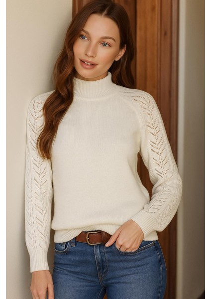 Bisiklet Yaka Ajurlu Kazak Ekru fiyatları