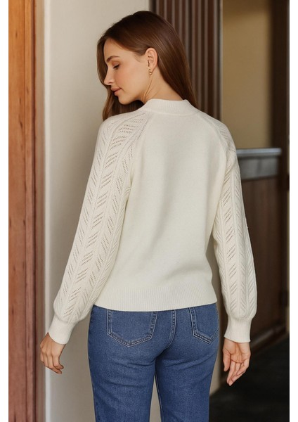 Bisiklet Yaka Ajurlu Kazak Ekru modelleri