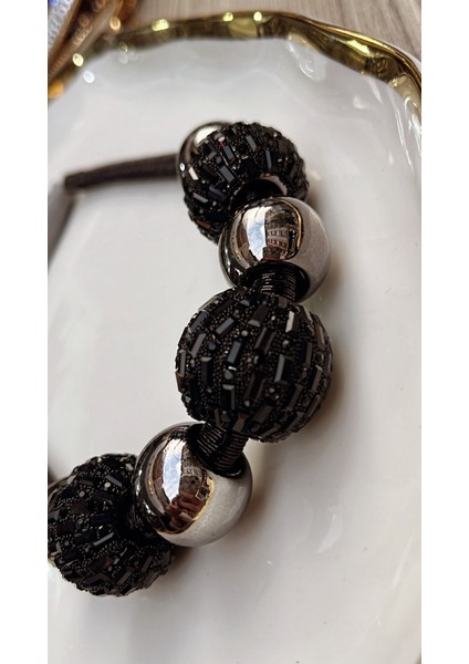 Lüks Modern Siyah Metalik Boncuklu Gerdanlık Kolye fiyatları