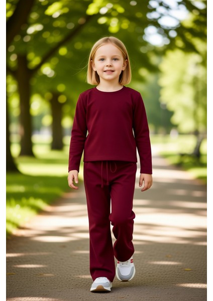 Kız Çocuk Rahat Esnek Ribana Detaylı Uzun Kollu Üst ve Tayt Takımı Kaliteli Şık Rahat