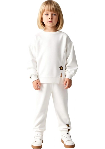 Kız Çocuk Pamuklu Çiçek Detaylı Bisiklet Yaka Uzun Kollu Örme Takım Kaliteli Şık Rahat modelleri