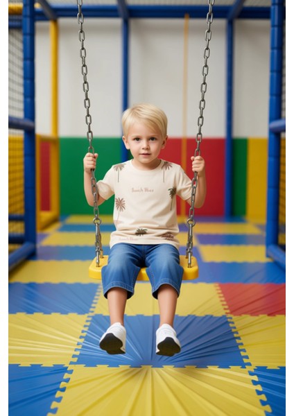 Erkek Çocuk Tropikal Baskılı Pamuklu Kısa Kollu Tişört ve Jean Şort Takımı Kaliteli Şık Rahat modelleri