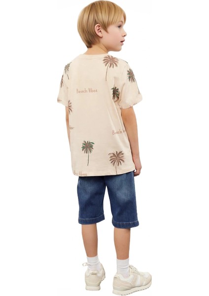 Erkek Çocuk Tropikal Baskılı Pamuklu Kısa Kollu Tişört ve Jean Şort Takımı Kaliteli Şık Rahat indirimleri