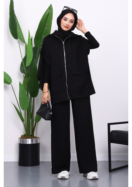 Siyah Fermuarlı Çift Cepli Modal Yelek Pantolonlu Takım fiyatları