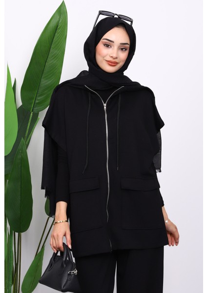 Siyah Fermuarlı Çift Cepli Modal Yelek Pantolonlu Takım fırsatları