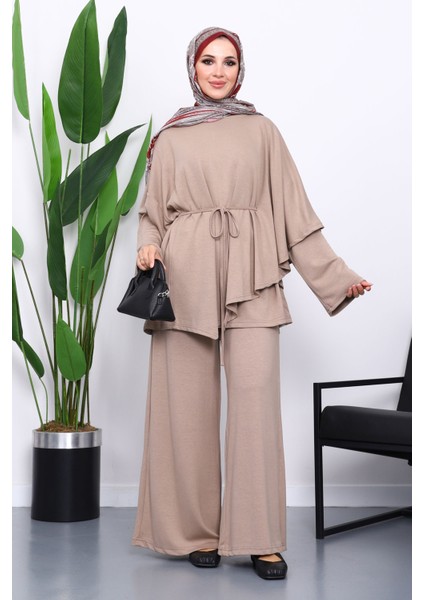 Vizon Pelerin Detaylı Tunik Pantolonlu Takım