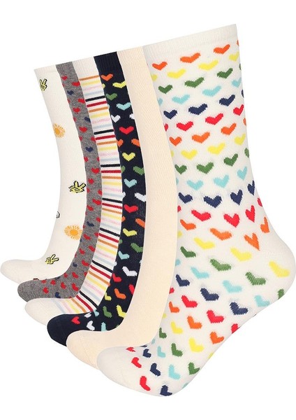 Kadın 6'lı Paket Kapli Desenli Soket Çorap