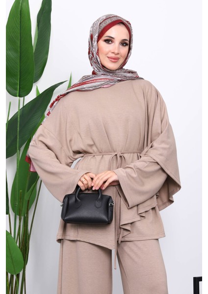 Vizon Pelerin Detaylı Tunik Pantolonlu Takım modelleri