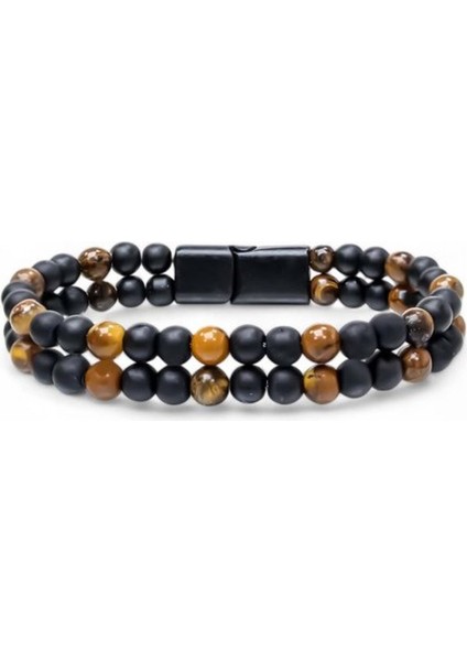Çift Oniks ve Kaplangözü Çelik Bileklik 9592B20D4