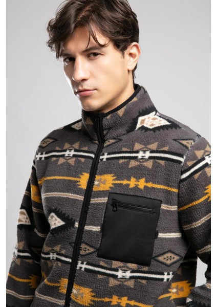 Folks Erkek Dik Yaka Fermuarli Sweatshirt Gri indirimleri